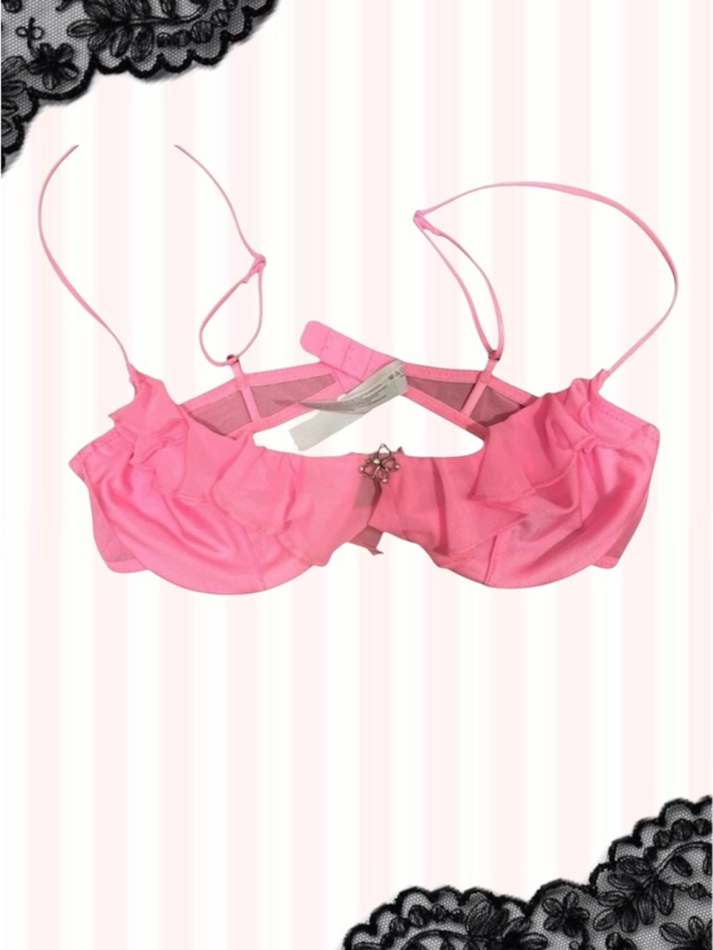Y2K UO Pink Ruffle Underwire Bra with Butterfly Charm